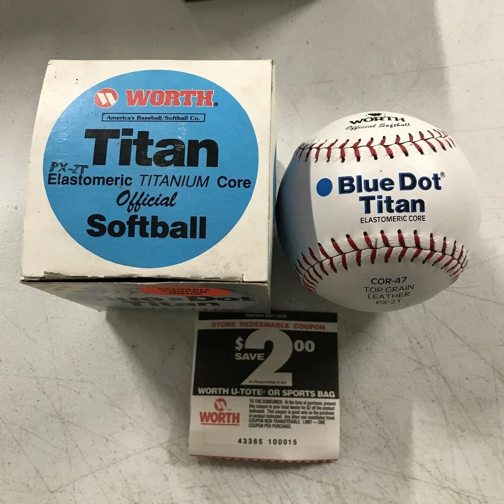 Vintage Worth Titan Official Softball 12 In White Blue Dot Leather PX-2T COR-47